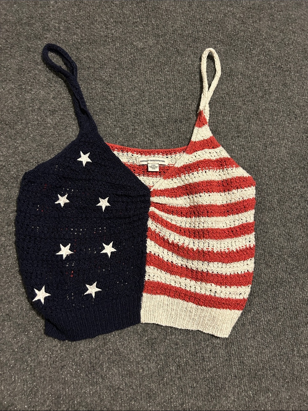 American Eagle Outfitters Red, White & Navy Crochet Tank Top